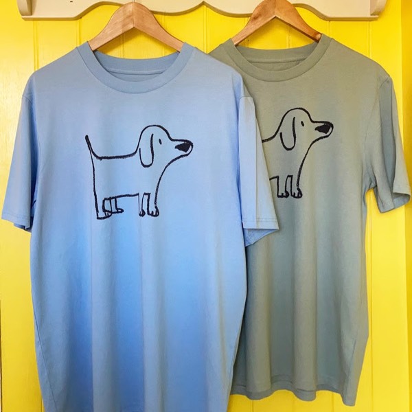 T-shirts with original hand-drawn dog illustration