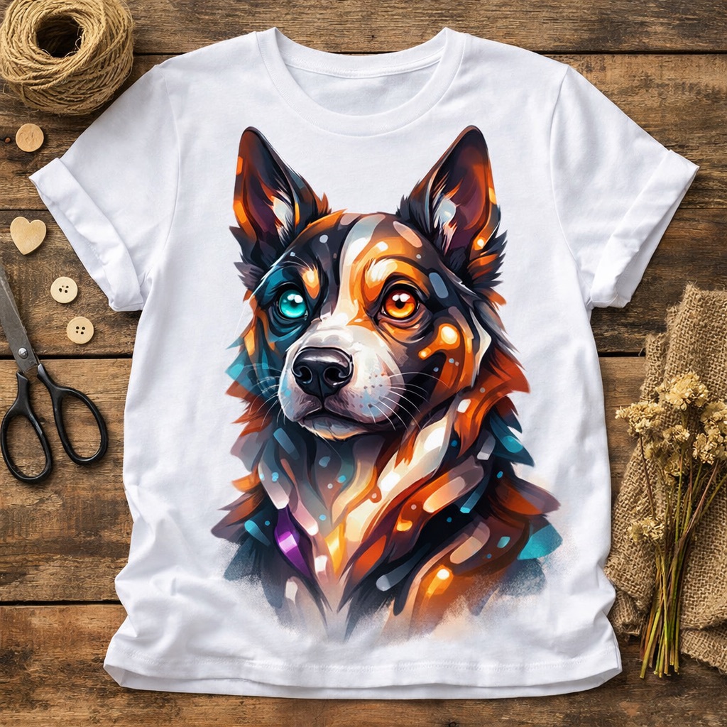 T-shirt with AI-generated dog artwork